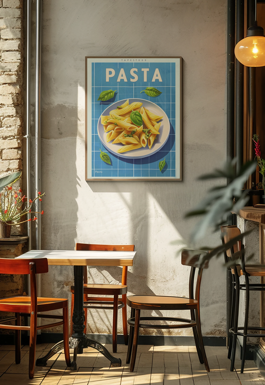 Poster Pasta Pesto - Vintagedruck für die Küche