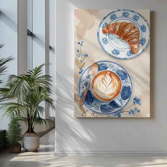 Poster Kaffee und Croissant, Ästhetisches Retrodesign